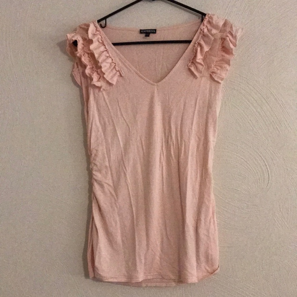 Express Light Pink Ruffle Sleeve Top